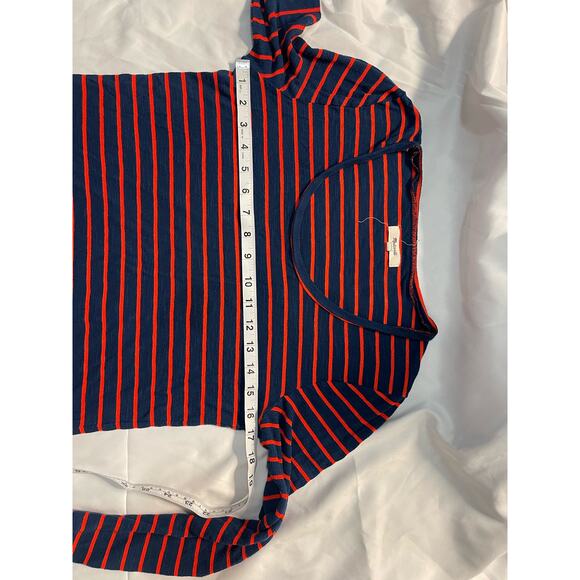 Madewell Striped Navy Blue & Red/Orange Long Sleeve Woman’s Tee Size Medium - Picture 5 of 6